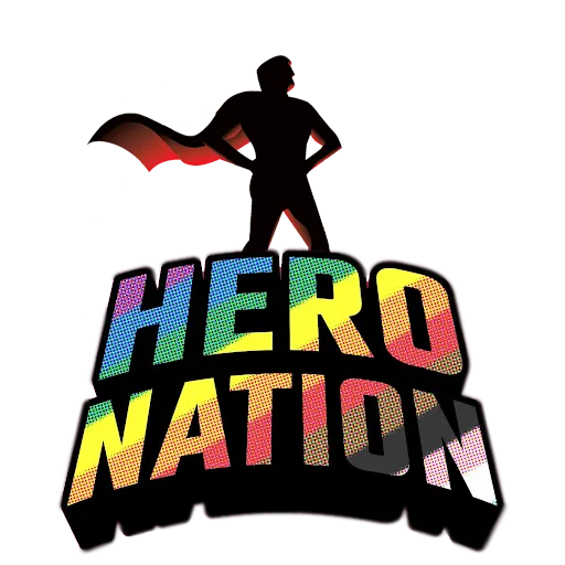 It says Hero Nation and has a picture of super hero on it.