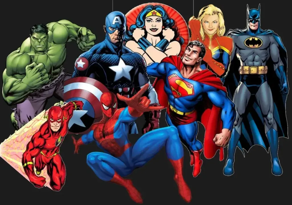 Group of popular comic book superheroes posing together